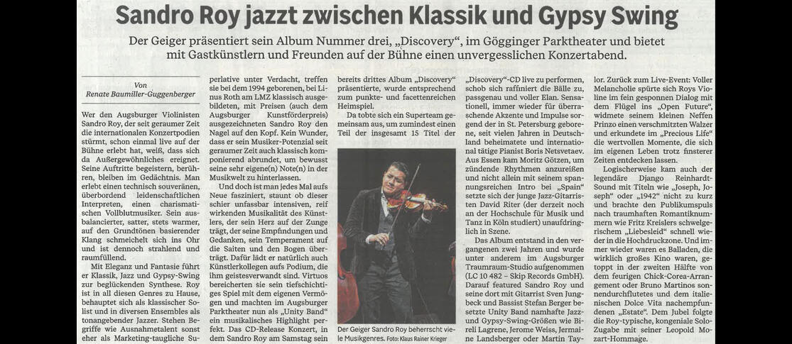 Augsburger Allgemeine Feuilleton über - "Sandro Roy Unity Band & Friends"
